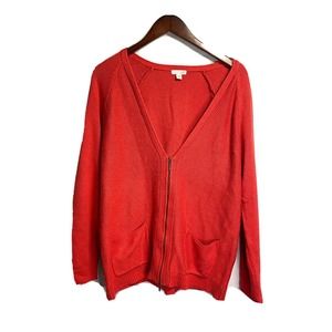 J. Jill Womens 1/2 Zip V-neck‎ Cardigan Jacket Cotton Blend Red Size Medium Tall